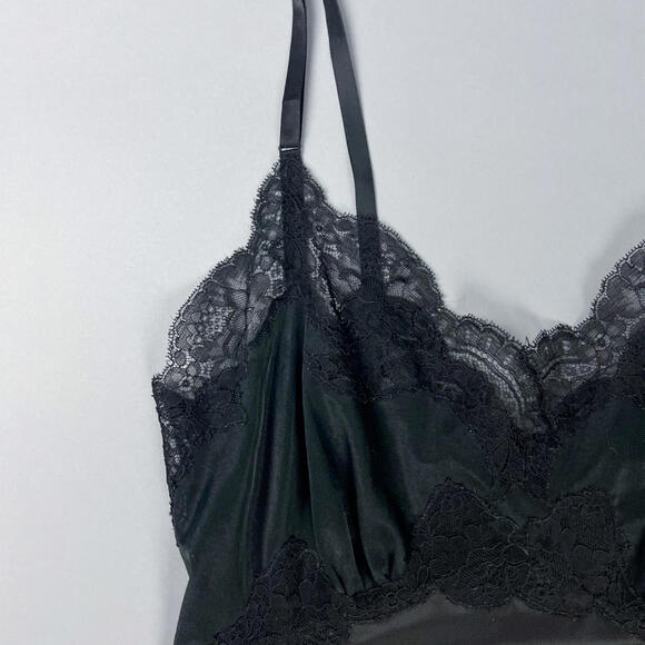 Vintage Black Satin Dress Slip or Nylon Nightgown with Lace Trim - Picture 4 of 9